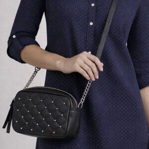 Rebecca Minkoff Elegant Black Leather Crossbody Bag w/Silver Studding